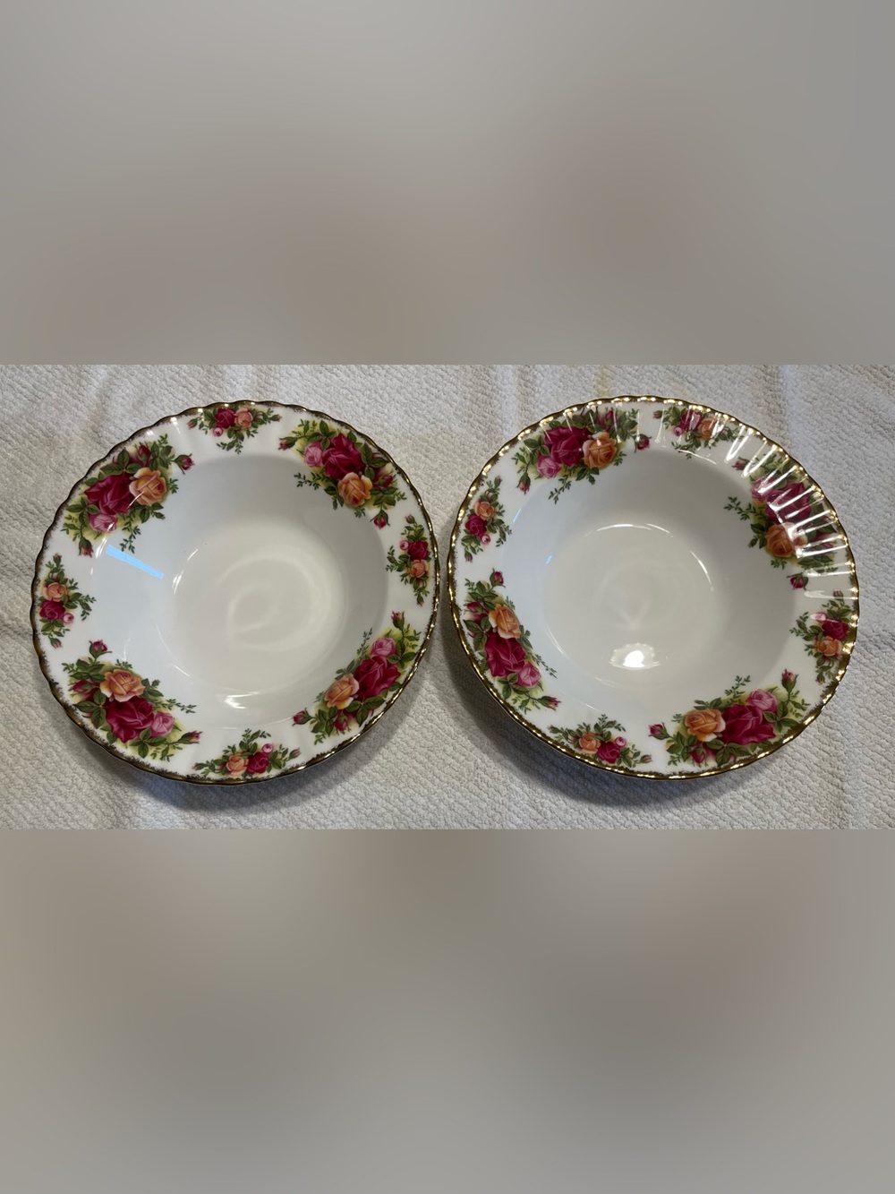 Royal Albert Old Country Roses Porcelain Bowls in White with Pink & Gold Accents